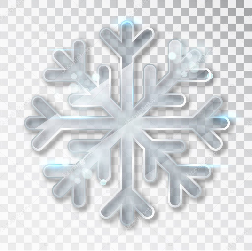 Snowflake transparent with shadow isolated on background. Christmas and New Year s design template, mockup. Stocking Christmas decorations.