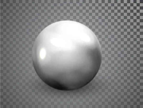 Silver, Chrome metall bollen realistiskt isolerad på transparent bakgrund. Sfärisk 3D-klot med bländning. Rund form, geometrisk enkel, figur cirkel — Stock vektor
