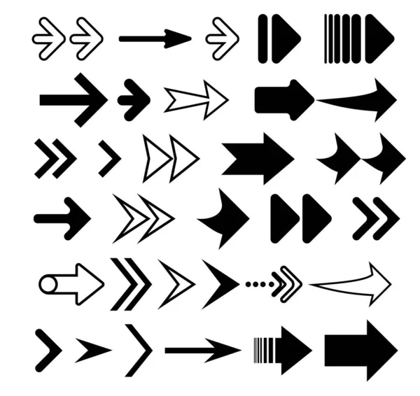 Arrows Vector Collection schwarz. Verschiedene schwarze Pfeile, Vektorset — Stockvektor