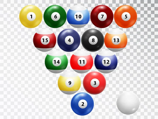 Billiard balls isolated. Glossy shiny Balls collection. Assorted billiard balls isolated on transparent background — Stock Vector