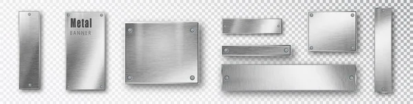 Metallbanderoller är realistiska. Vector Metal borstade plattor med en plats för inskriptioner isolerade på transparent bakgrund. Realistisk 3D-design. Rostfritt stål bakgrund. — Stock vektor