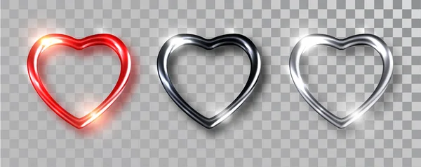 Hearts realistic set. Black, red, silver hearts Isolated. Symbol love heart shape isolated. Vector object for Valentine s Day design, mockup. Vector realistic object Illustration. — Stock Vector