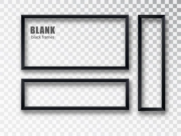 Bannery Black Frames nastaveny. Vektorové desky s místem pro nápisy izolované na průhledném pozadí. Prázdný rám. Realistický 3D design — Stockový vektor