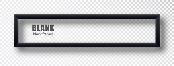 Černá šablona vodorovného rámce. Dlouhý černý rám se stínem a místem pro nápis — Stockový vektor