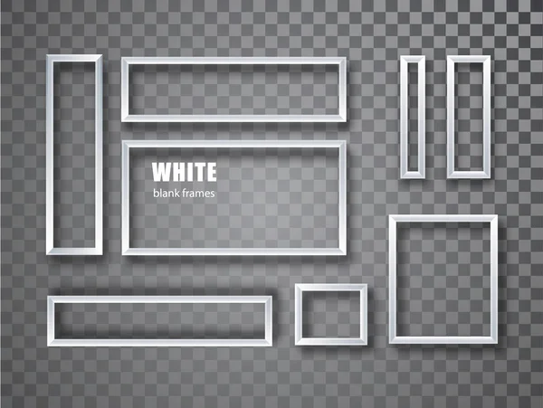 Realistická sbírka bílých prázdných snímků. Plakátový model. Prázdný rámec fotografie — Stockový vektor
