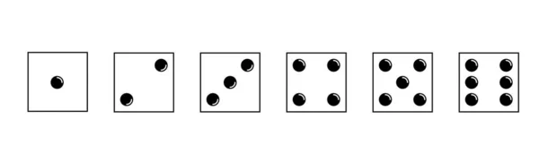 Juego de iconos de dados. Troquel tradicional con seis caras de cubo marcadas con diferentes números de puntos o pepitas de 1 a 6 — Archivo Imágenes Vectoriales