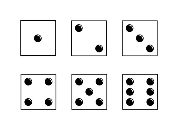 Juego de iconos de dados. Troquel tradicional con seis caras de cubo marcadas con diferentes números de puntos o pepitas de 1 a 6 . — Vector de stock