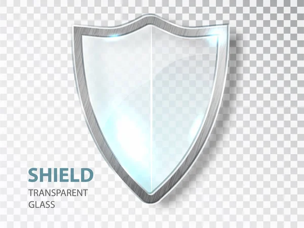 Glass shield sign. Security glass label. Privacy transparent banner shield. Defense safeguard sign. — Stock Vector