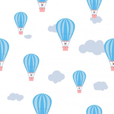 Bulutların arka planında mavi balon deseni