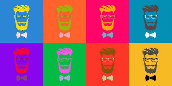 Eight hipsters. Pop Art. Silhouettes of an attractive men. — Stock Vector