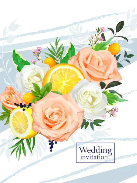 Wedding invitation with flowers and fruit