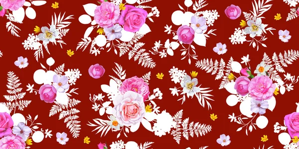 Floral Nahtlose Muster Mit Rosen — Stockfoto
