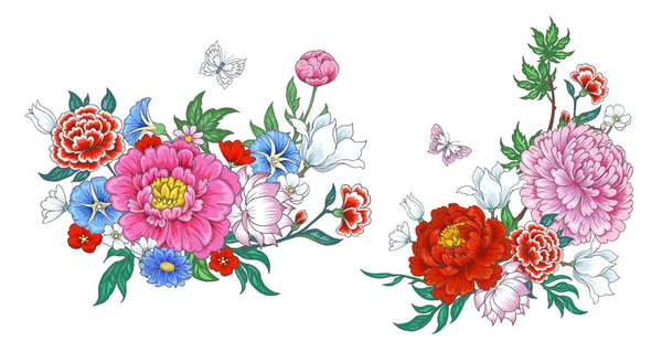 中国スタイルの花で花束を — ストックベクタ