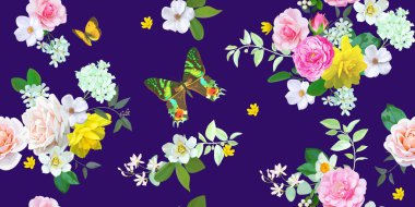  Kelebekler ile çiçek seamless modeli