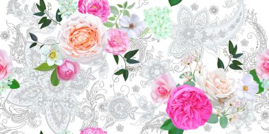  Paisley ile çiçek seamless modeli