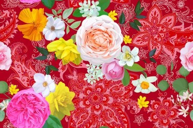  Paisley ile çiçek seamless modeli
