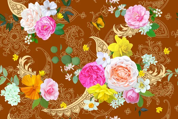 Padrão Sem Costura Floral Com Paisley —  Vetores de Stock