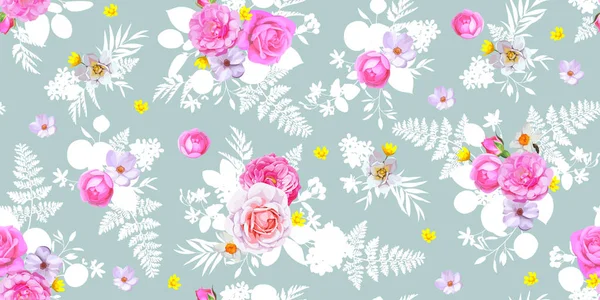 Patrón Sin Costura Floral Con Rosas — Archivo Imágenes Vectoriales