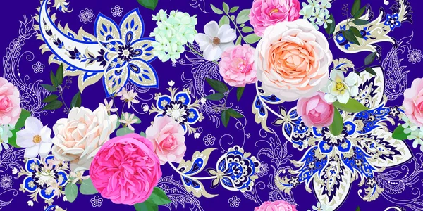 Patrón Sin Costura Floral Con Paisley — Archivo Imágenes Vectoriales