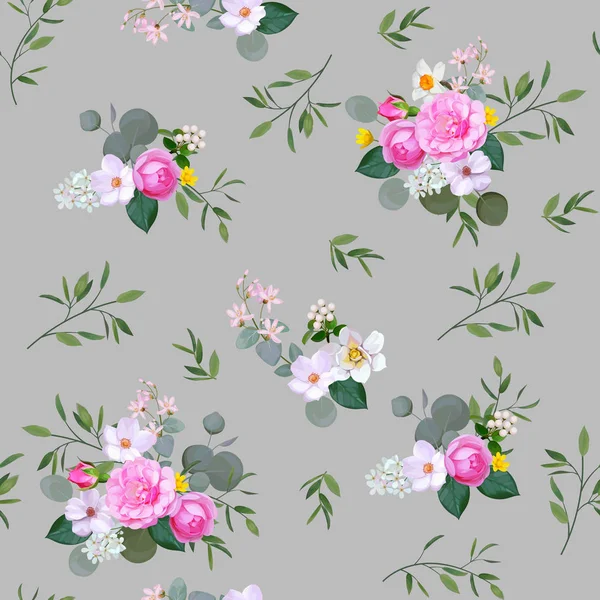 Patrón Sin Costura Floral Con Rosas — Archivo Imágenes Vectoriales