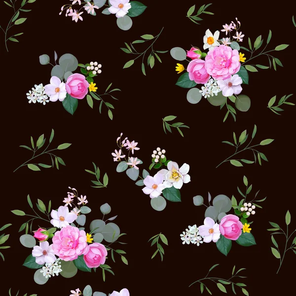 Floral Nahtlose Muster Mit Rosen — Stockvektor