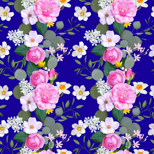 Цветочный Бесшовный Узор Розами — стоковый вектор