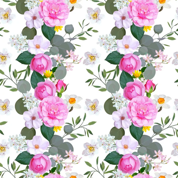 Цветочный Бесшовный Узор Розами — стоковый вектор