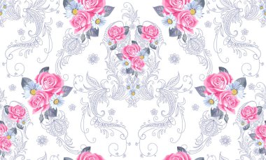  Paisley ve Victoria tarzı içinde gül ile Seamless modeli