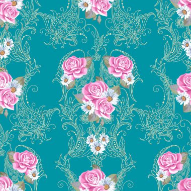  Paisley ve Victoria tarzı içinde gül ile Seamless modeli