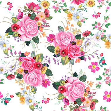  Vintage buketleri ile Seamless modeli