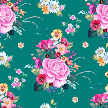  Vintage buketleri ile Seamless modeli