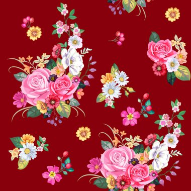  Vintage buketleri ile Seamless modeli