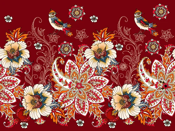 Naadloze Grens Met Paisley Bloemen — Stockvector