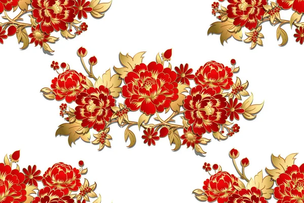 Modèle Sans Couture Avec Des Fleurs Rouges Avec Des Feuilles — Image vectorielle