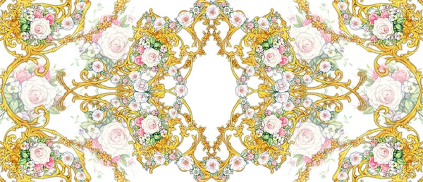 Composição Decorativa Com Pergaminhos Dourados Rosas — Fotografia de Stock