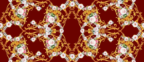 Composição Decorativa Com Pergaminhos Dourados Rosas — Fotografia de Stock