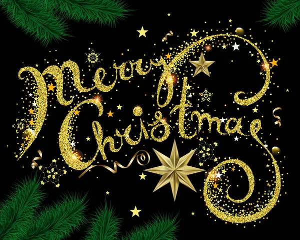 Weihnachten Hintergrund Mit Goldenen Schriftzügen Und Sternen — Stockvektor