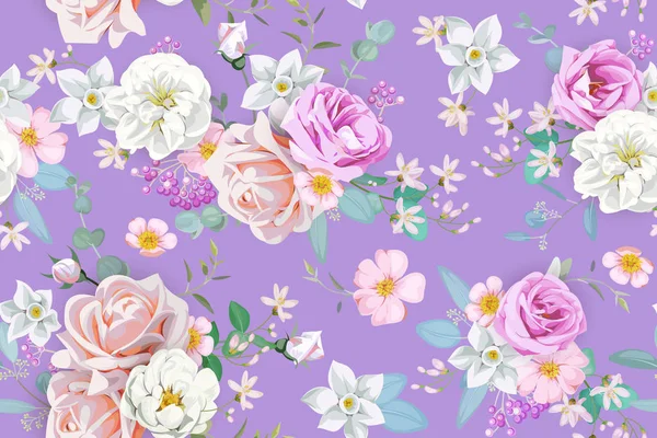 Patrón Sin Costura Primavera Con Hermosas Rosas — Vector de stock