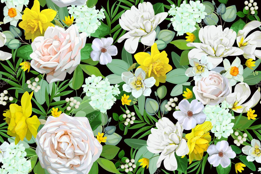  Seamless pattern with spring floral motif
