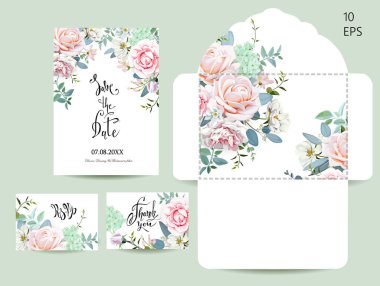 Düğün davetiyeleri ve bir zarf kümesiyle