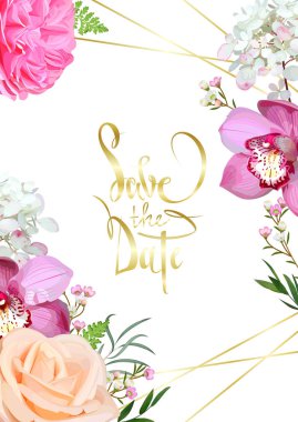 Altın çizgili çiçek düğün davetiyesi