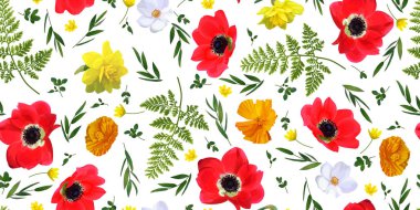  Kırmızı Anemon ile sorunsuz çiçek desenli 