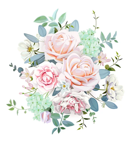 带玫瑰和刺花的结婚花束 — 图库矢量图片