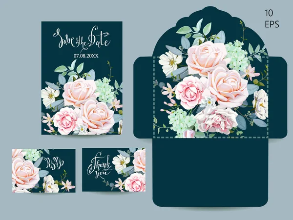 Set Mariage Avec Invitations Enveloppe — Image vectorielle