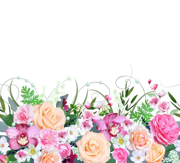 无缝的边框与可爱的花朵 — 图库矢量图片