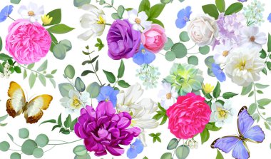 Bahar çiçek, succulents ve kelebekler ile seamless modeli