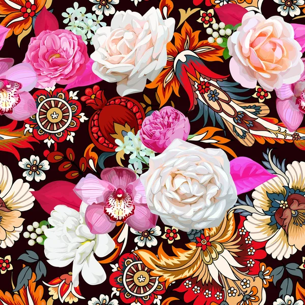 Seamless Pattern Realistic Decorative Flowers — Stock Vector