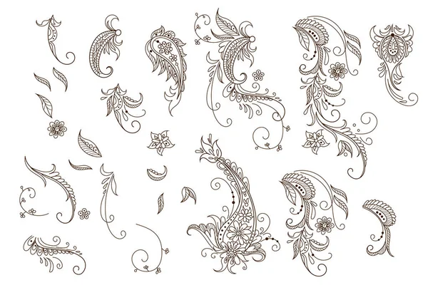 Set Butas Monocromas Motivos Paisley — Vector de stock