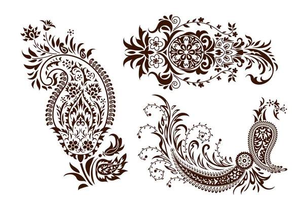 Ensemble Butas Monochromes Motifs Paisley — Image vectorielle