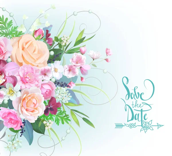 Bouquet Mariage Avec Roses Orchidée — Image vectorielle